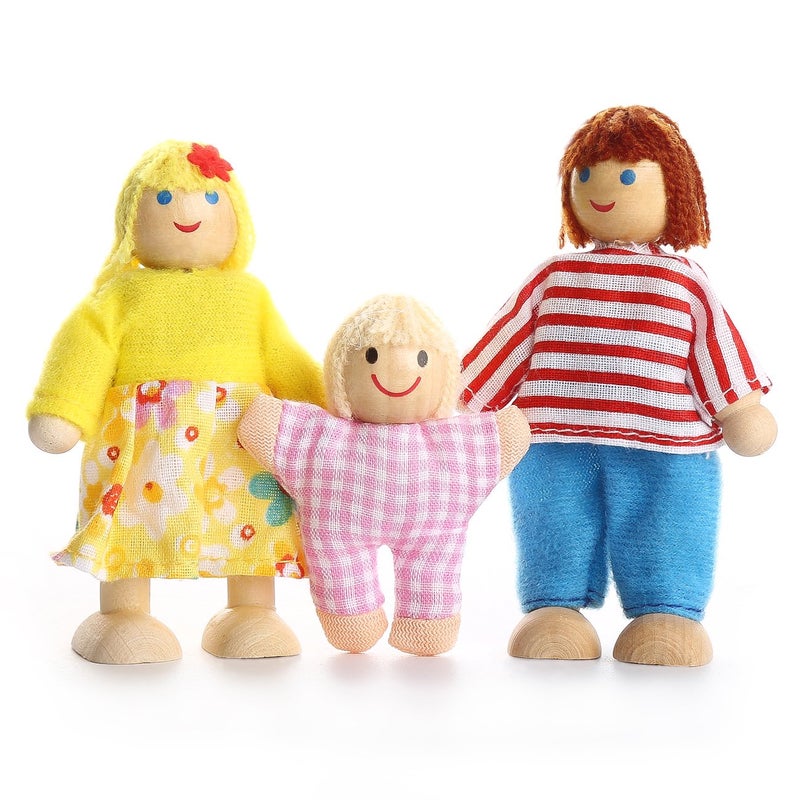 PUCKWAY Lovely Happy Family Dolls Playset Wooden Figures Set of 7 People with Dog for Kids Children Toddlers Dollhouse Pretend Gift - Image 5